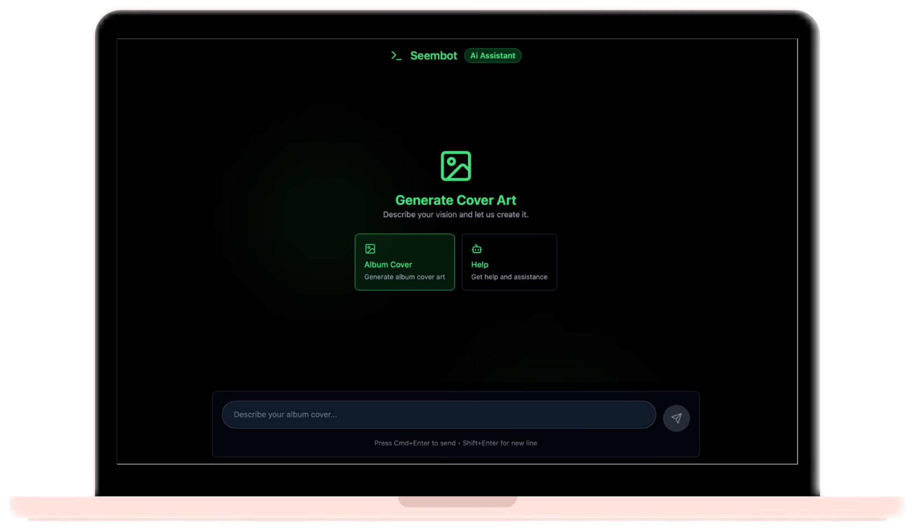 Seembot AI Cover Art Generator on Laptop